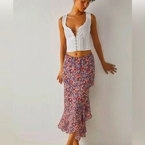 Free People Romance Me Floral Tiered Ruffle Skirt Mulberry Size S